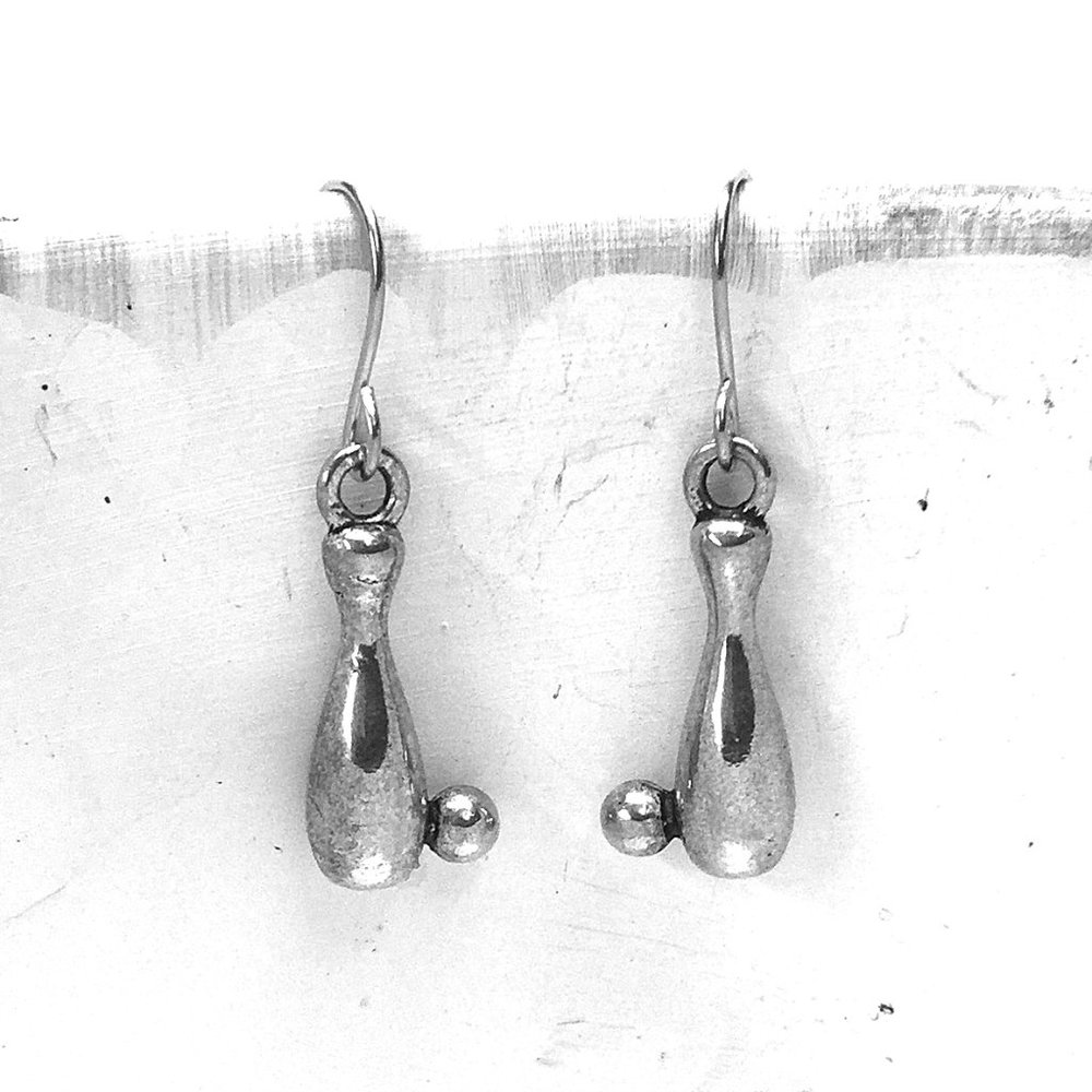 Miniature Bowling Pin Bowling Ball Fun Sport Active Athletic Charm Earrings
